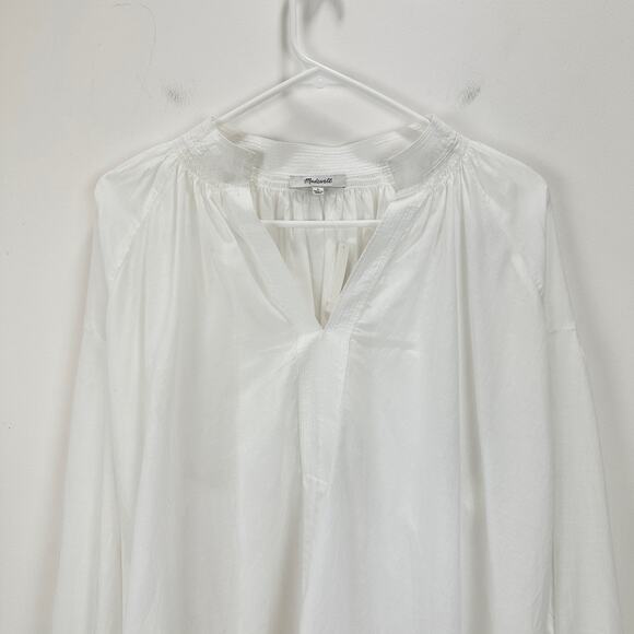 Madewell Shirred Long Sleeve Lightweight Flowy Blouse Cotton White Large NWT - Picture 6 of 15